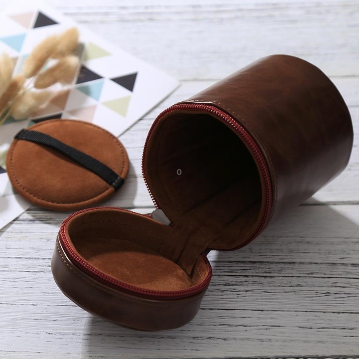 Medium Lens Case Zippered PU Leather Pouch Box for DSLR Camera Lens, Size: 13x9x9cm(Coffee)