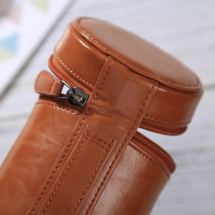 Medium Lens Case Zippered PU Leather Pouch Box for DSLR Camera Lens, Size: 13x9x9cm(Brown)