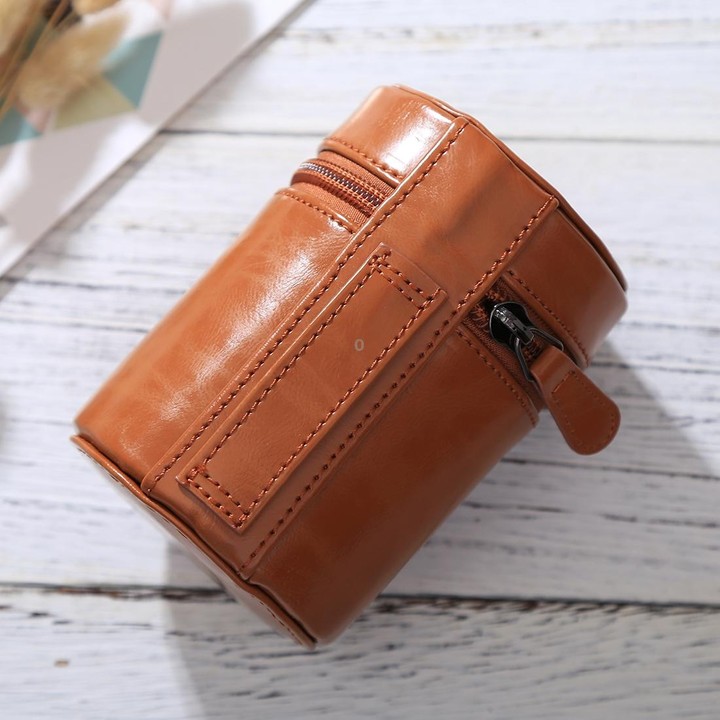 Small Lens Case Zippered PU Leather Pouch Box for DSLR Camera Lens, Size: 11x8x8cm(Brown)