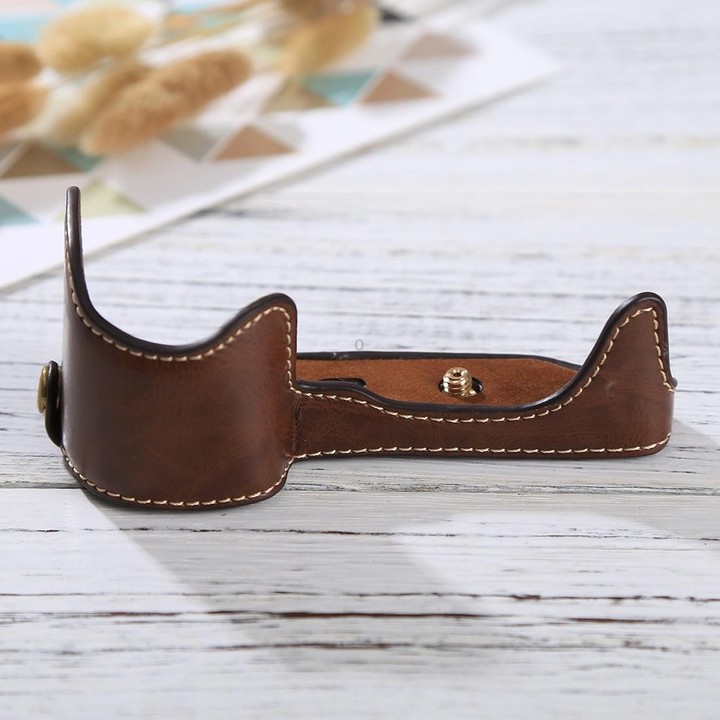 1/4 inch Thread PU Leather Camera Half Case Base for Sony ILCE-6000 / A6000(Coffee)