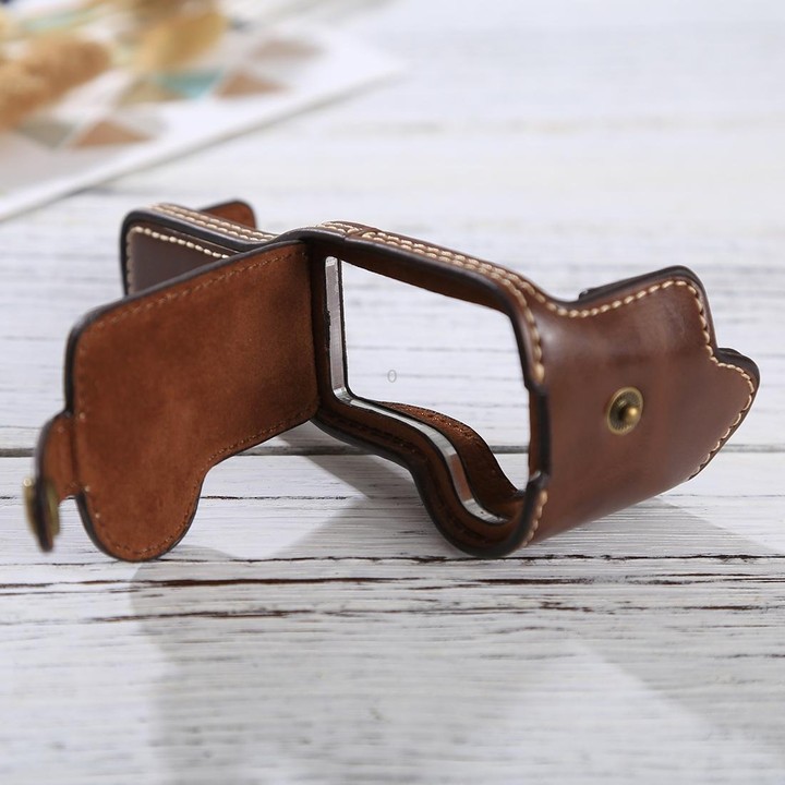 1/4 inch Thread PU Leather Camera Half Case Base for Canon EOS M3(Coffee)