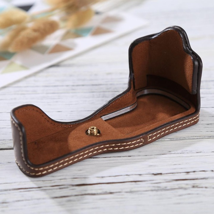 1/4 inch Thread PU Leather Camera Half Case Base for Canon EOS M3(Coffee)