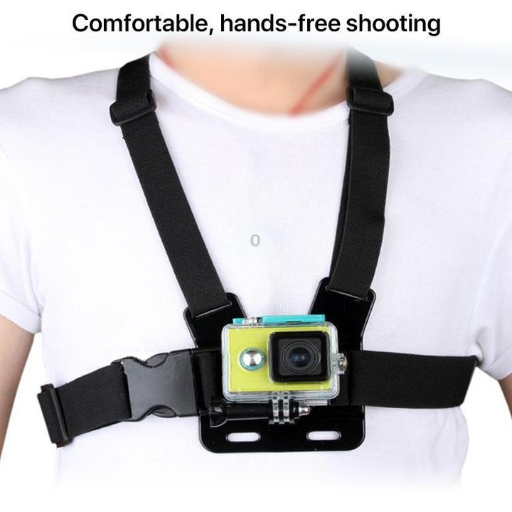 Front Chest Belt Shoulder Strap Mount Holder for GoPro, Insta360, DJI and Other Action Cameras (Black)
