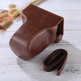Full Body Camera PU Leather Case Bag with Strap for Canon EOS M6 (18-150mm Lens) (Coffee)