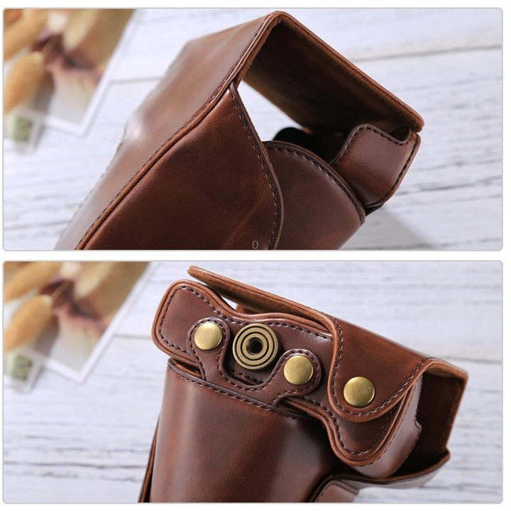 Full Body Camera PU Leather Case Bag with Strap for Canon EOS M6 (18-150mm Lens) (Coffee)