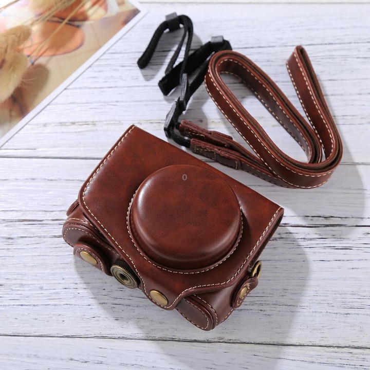 Full Body Camera PU Leather Camera Case Bag with Strap for Canon PowerShot G7 X Mark II (Coffee)