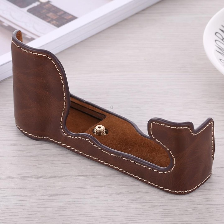 1/4 inch Thread PU Leather Camera Half Case Base for FUJIFILM X-A5 / X-A20(Coffee)