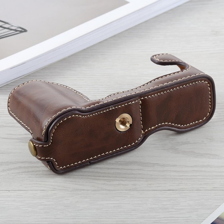 1/4 inch Thread PU Leather Camera Half Case Base for FUJIFILM X-A5 / X-A20(Coffee)
