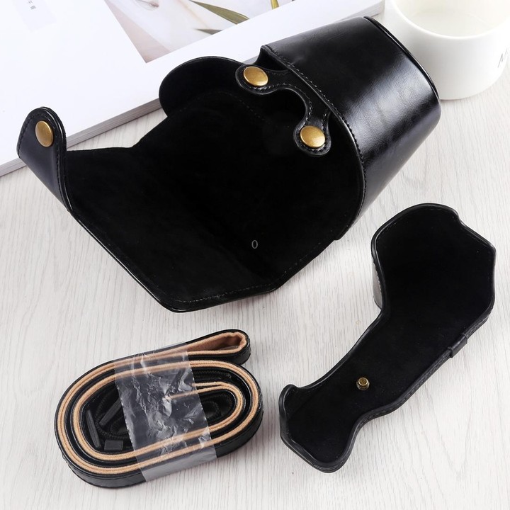 Full Body Camera PU Leather Case Bag with Strap for Sony A6400 / ILCE-A6400 (Black)