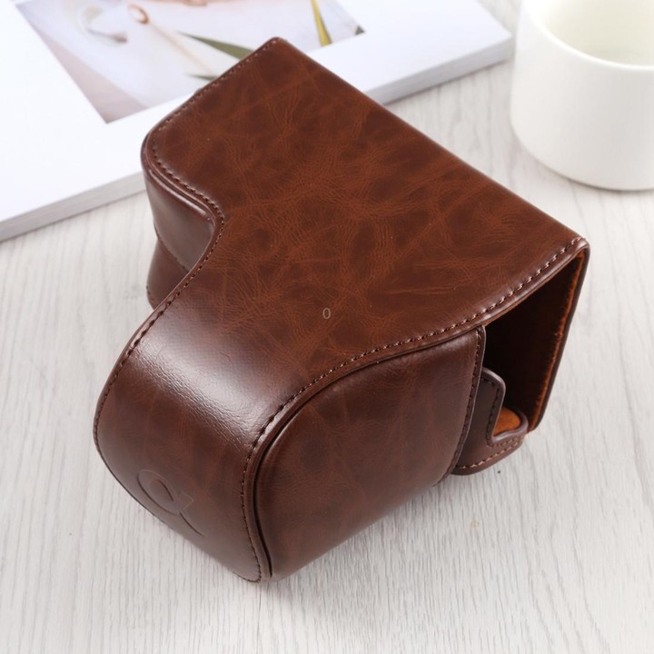 Full Body Camera PU Leather Case Bag with Strap for Sony A6400 / ILCE-A6400 (Coffee)