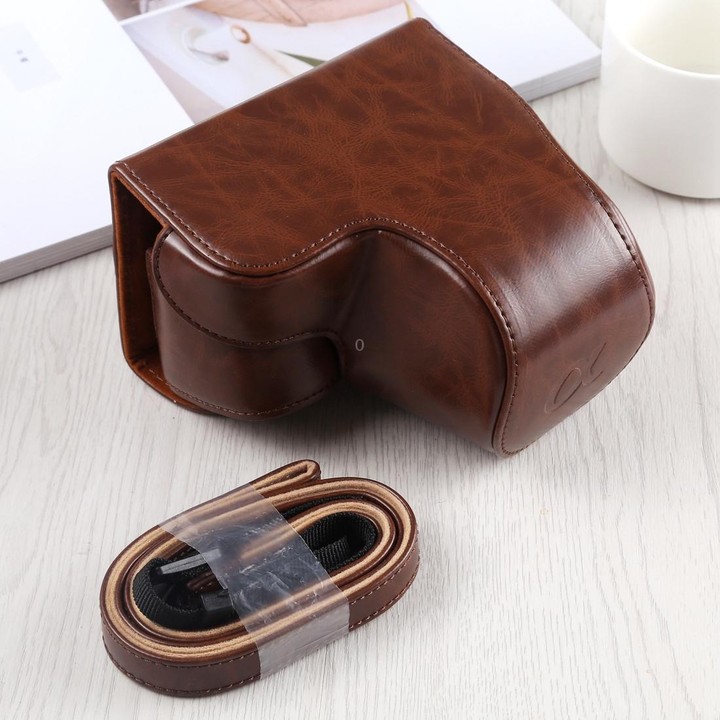 Full Body Camera PU Leather Case Bag with Strap for Sony A6400 / ILCE-A6400 (Coffee)