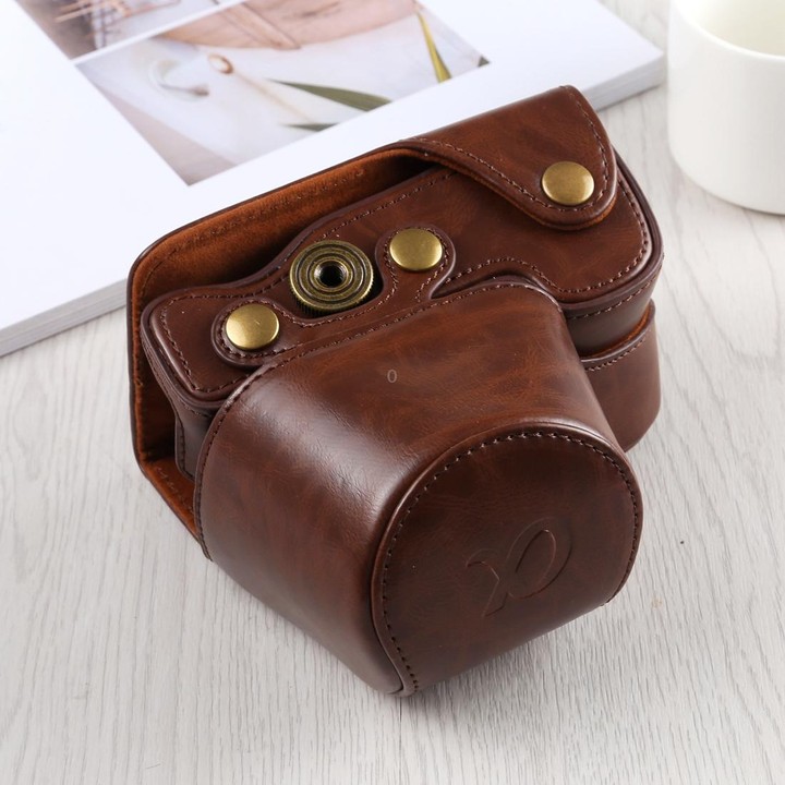 Full Body Camera PU Leather Case Bag with Strap for Sony A6400 / ILCE-A6400 (Coffee)