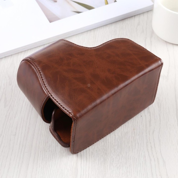 Full Body Camera PU Leather Case Bag with Strap for Sony A6400 / ILCE-A6400 (Coffee)