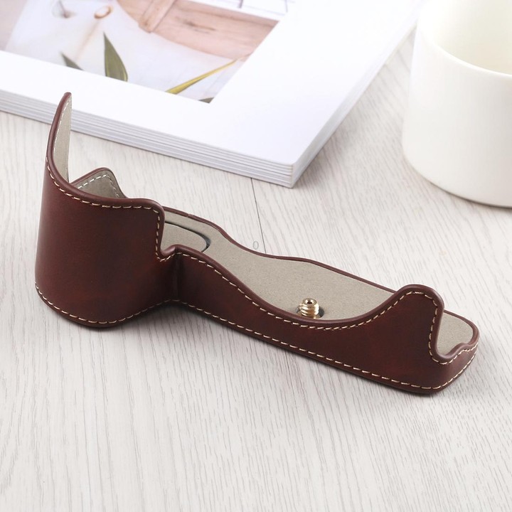 1/4 inch Thread PU Leather Camera Half Case Base for Canon EOS R (Coffee)