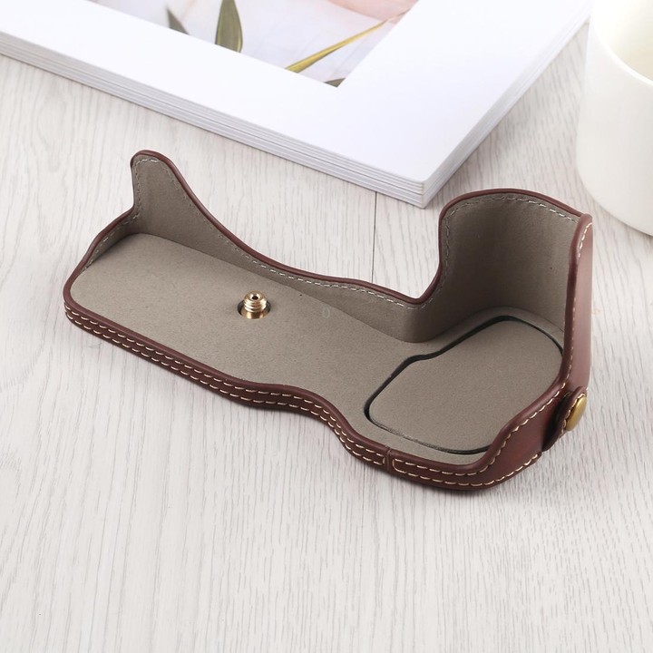 1/4 inch Thread PU Leather Camera Half Case Base for Canon EOS R (Coffee)
