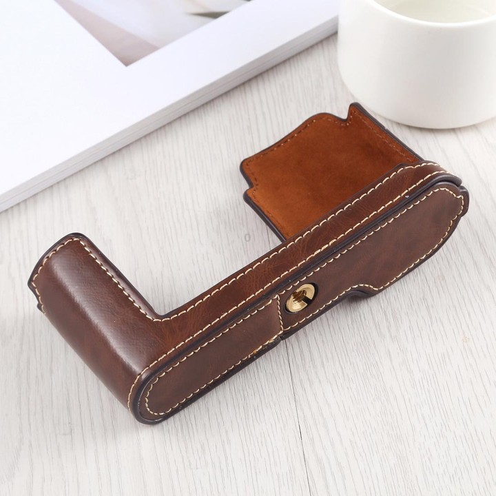 1/4 inch Thread PU Leather Camera Half Case Base for Leica TL (Typ 701) (Coffee)