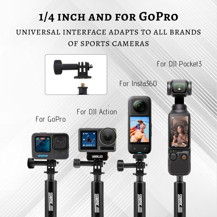 STARTRC 1.3m Handheld Extendable Pole Monopod for DJI, Insta360, GoPro and Other Action Cameras(Black)