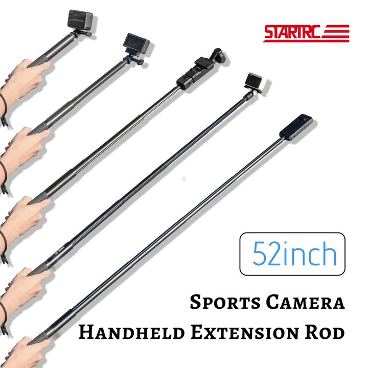 STARTRC 1.3m Handheld Extendable Pole Monopod for DJI, Insta360, GoPro and Other Action Cameras(Black)