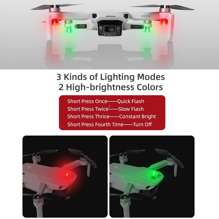 Sunnylife 2-Green + 2-Red Night Strobe LED Light Indicator Light for DJI Mavic 2 / Mini / Mavic Air 2 / FPV