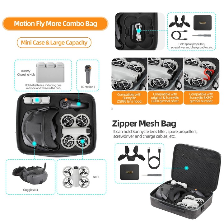For DJI Neo Sunnylife Handheld Storage Bag (Black)