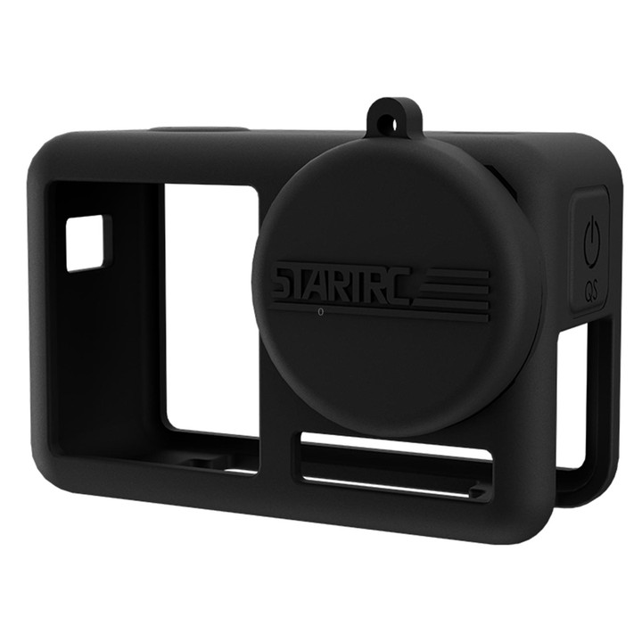 For DJI OSMO Action 4 / 3 STARTRC Silicone Shockproof Case with Lens Cap & Strap (Black)