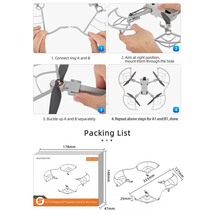 For DJI Mini 4 Pro Sunnylife N4P-KC712 Drone Propeller Protective Guard Anti-collision Ring (Grey)