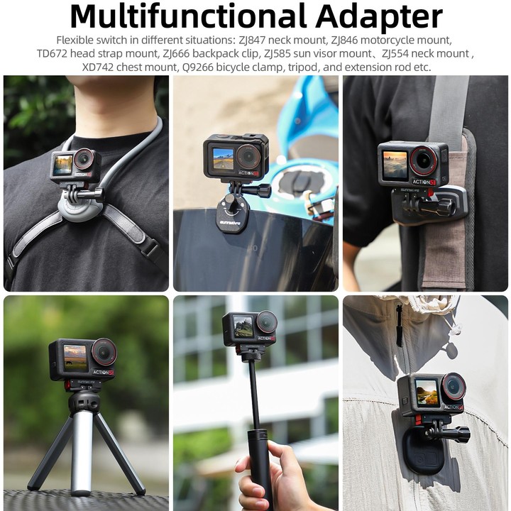 For DJI Osmo 360 / Action 5 Pro / 4 / 3 Sunnylife Foldable Magnetic Quick Release Mount Action Camera Selfie Stick Tripod Adapte