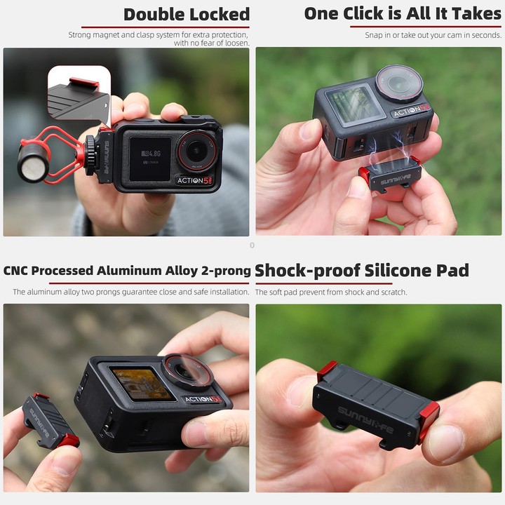 For DJI Osmo 360 / Action 5 Pro / 4 / 3 Sunnylife Magnetic Quick-Release Cold Shoe Adapter Action Camera Fill Light Microphone A