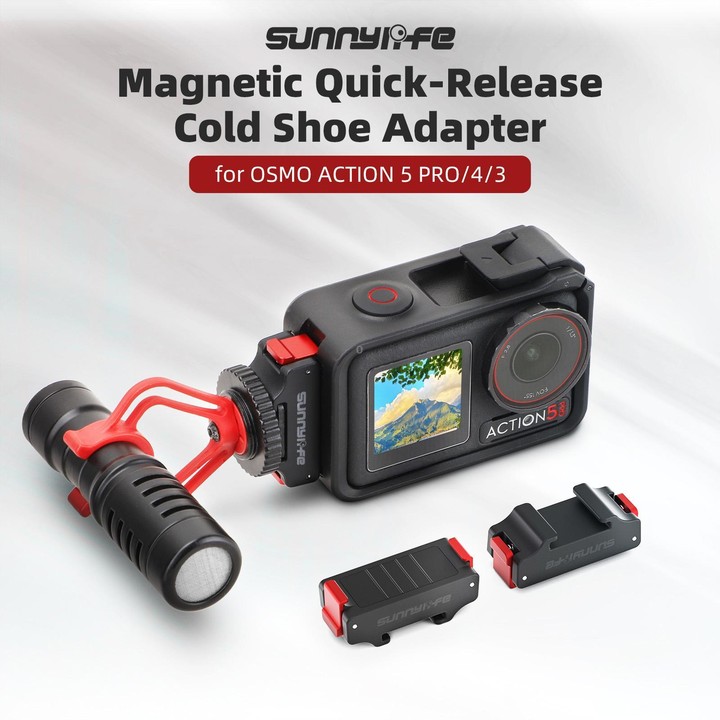 For DJI Osmo 360 / Action 5 Pro / 4 / 3 Sunnylife Magnetic Quick-Release Cold Shoe Adapter Action Camera Fill Light Microphone A