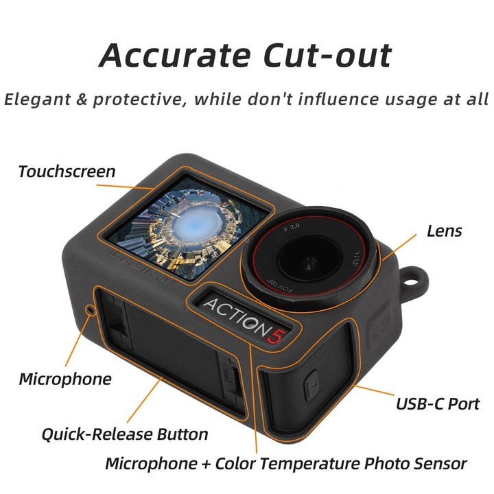 For DJI Osmo Action 5 Pro Sunnylife Silicone Protective Case Scratch-proof Camera Cover with Lanyard (Black)