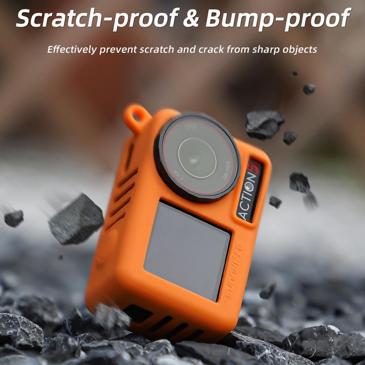 For DJI Osmo Action 5 Pro Sunnylife Silicone Protective Case Scratch-proof Camera Cover with Lanyard (Black)