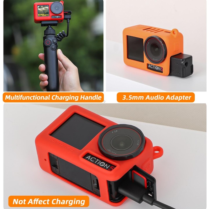 For DJI Osmo Action 5 Pro Sunnylife Silicone Protective Case Scratch-proof Camera Cover with Lanyard (Orange)