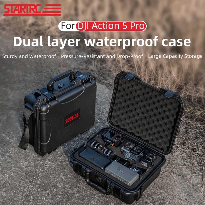 For DJI Osmo Action 5 Pro STARTRC Waterproof EVA ABS Dual-layer Suitcase Storage Box (Black)