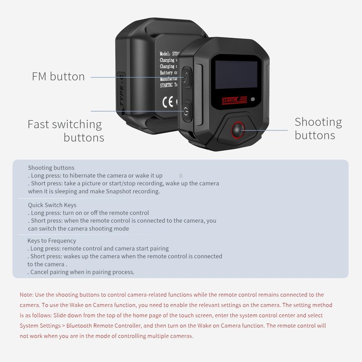 STARTRC GPS Bluetooth Remote Control For Insta360 X4 Series / Ace Pro Series / GO 3S Series (Black)