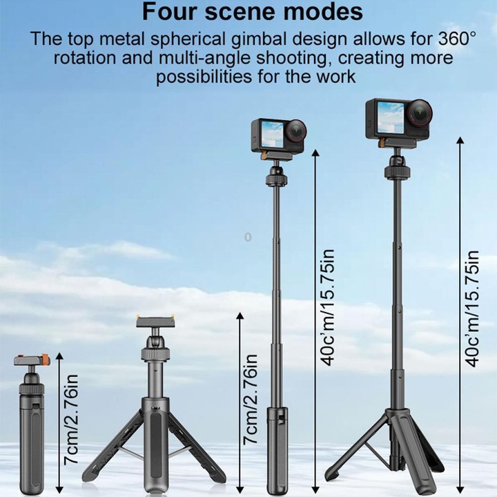 VT-09 Magnetic Handheld Selfie Stick Mini Desktop Telescopic Tripod for DJI Action 6 / 5 Pro / 4 / 3 (Black)