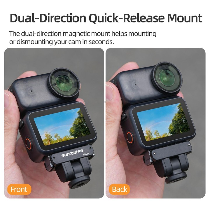 For DJI Osmo 360 Sunnylife Dual-Direction Magnetic Quick Release Adapter Mount (Black)