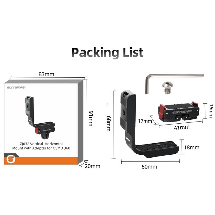 For DJI Osmo 360 Sunnylife Metal L-Type Vertical-Horizontal Mount with Magnetic Adapter Quick Release Mount Adapter Stand (Black