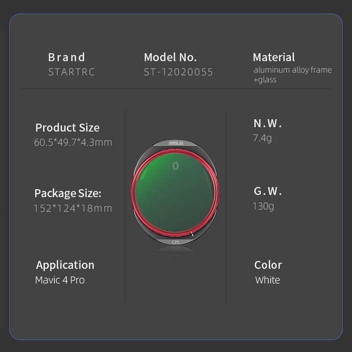 For DJI Mavic 4 Pro STARTRC CPL Lens Filter