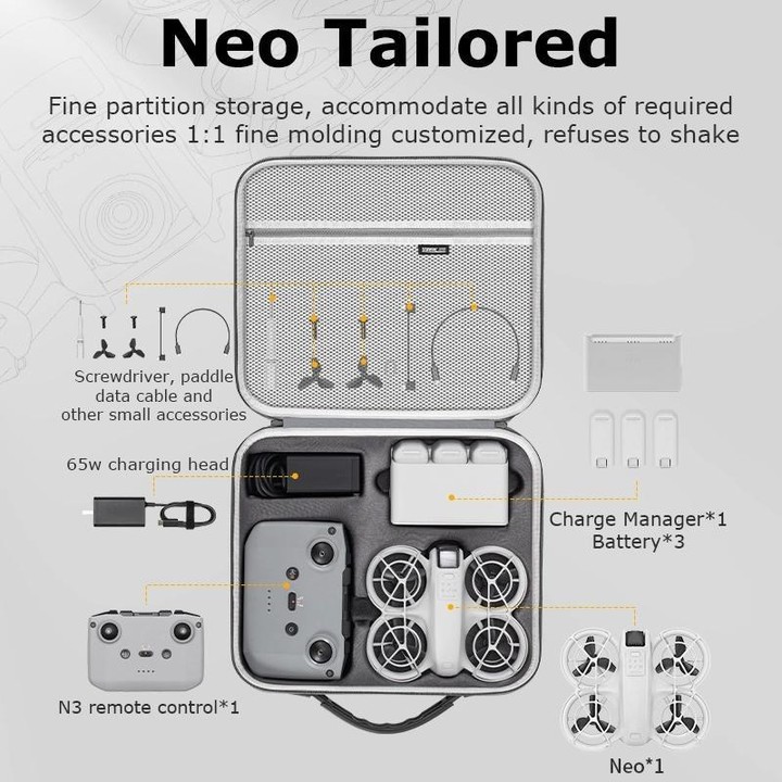 For DJI Neo STARTRC Shoulder PU Storage Bag Handbag (Grey)