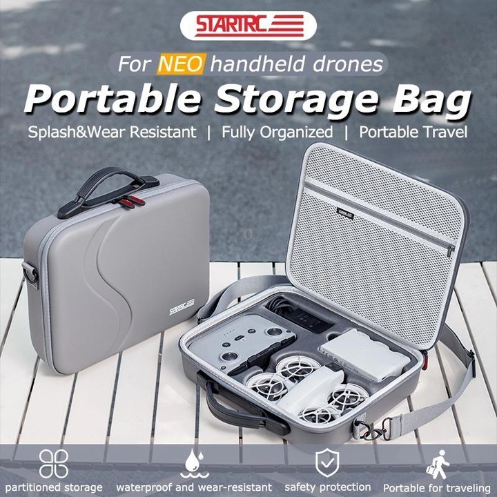 For DJI Neo STARTRC Shoulder PU Storage Bag Handbag (Grey)