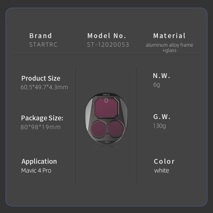 For DJI Mavic 4 Pro STARTRC 4 in 1 ND8 ND16 ND32 ND64 Lens Filter Kit