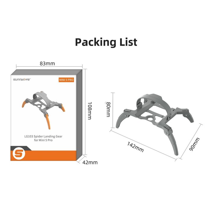 For DJI Mini 5 Pro Sunnylife Landing Gear Heightened Spider Gears Extensions Support Leg Protector (Gray-orange)