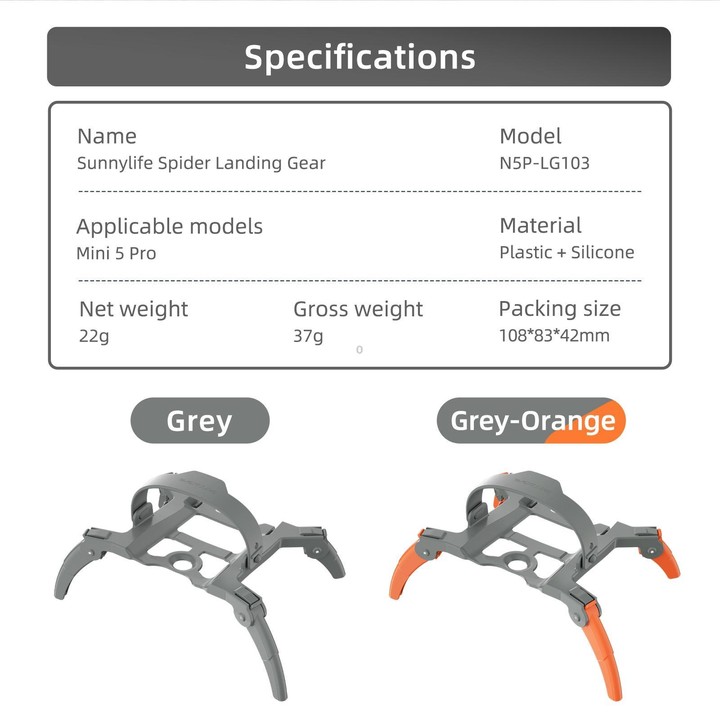 For DJI Mini 5 Pro Sunnylife Landing Gear Heightened Spider Gears Extensions Support Leg Protector (Grey)