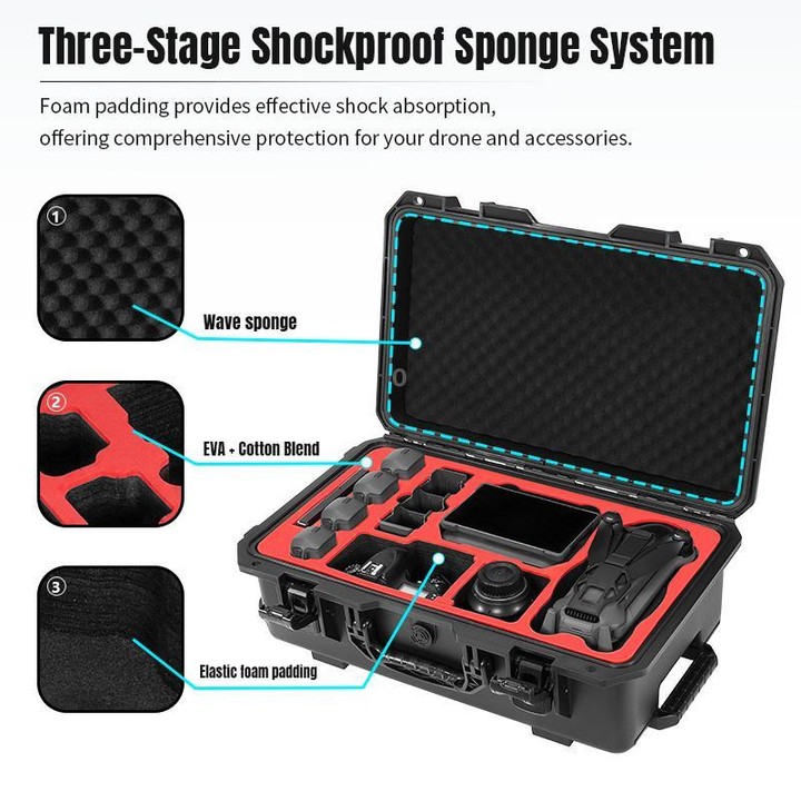 Portable Box Sealed Waterproof Trolley Suitcase For DJI Mavic 4 Pro / Mavic 3 / Air 3 (Black)