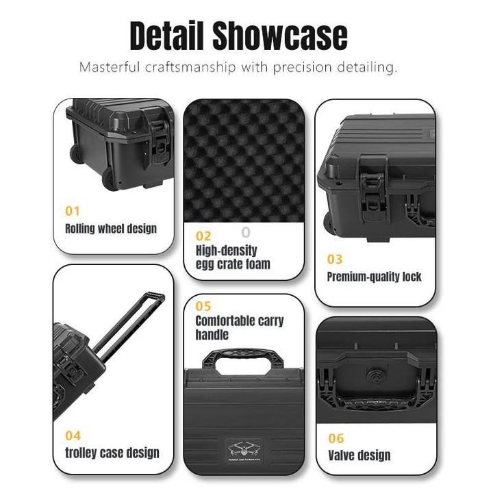 Portable Box Sealed Waterproof Trolley Suitcase For DJI Mavic 4 Pro / Mavic 3 / Air 3 (Black)
