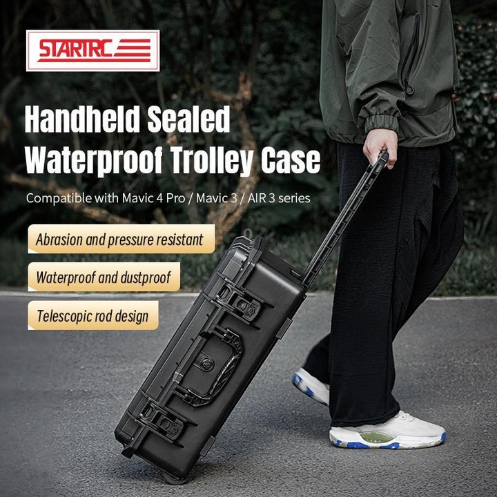 Portable Box Sealed Waterproof Trolley Suitcase For DJI Mavic 4 Pro / Mavic 3 / Air 3 (Black)