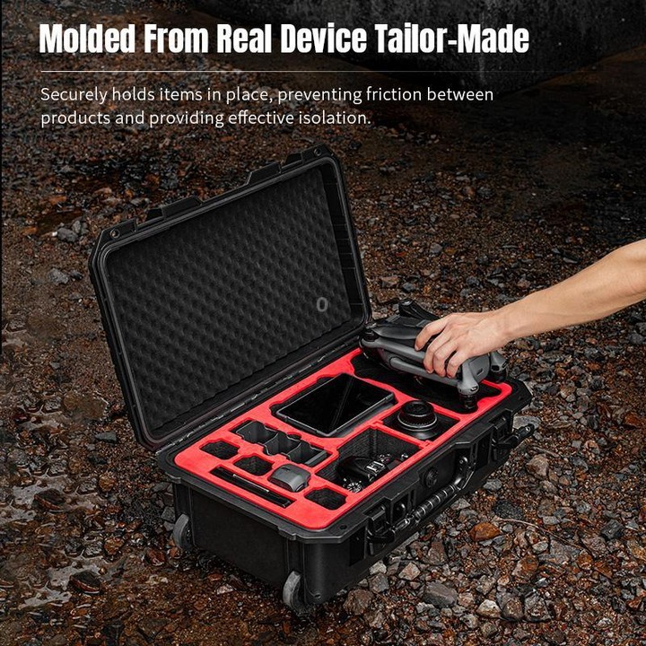 Portable Box Sealed Waterproof Trolley Suitcase For DJI Mavic 4 Pro / Mavic 3 / Air 3 (Black)