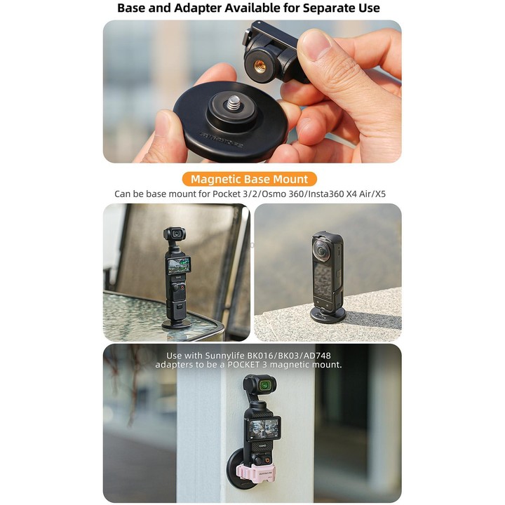 Sunnylife Quick-Release Dual-Direction Magnetic Base Mount 1/4 180 Tilt Adjustable Tabletop Base Bracket For DJI Osmo Nano / Act