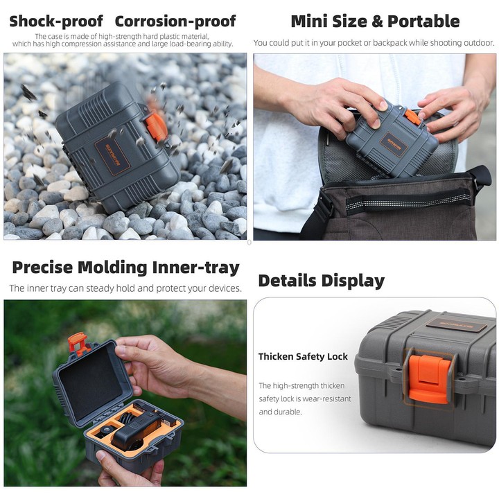 For DJI Osmo 360 Sunnylife Mini Travel Box Waterproof Carrying Box Shock-proof Hard Shell (Grey)
