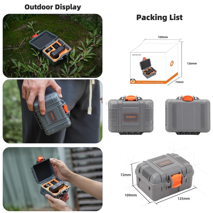 For DJI Osmo 360 Sunnylife Mini Travel Box Waterproof Carrying Box Shock-proof Hard Shell (Grey)